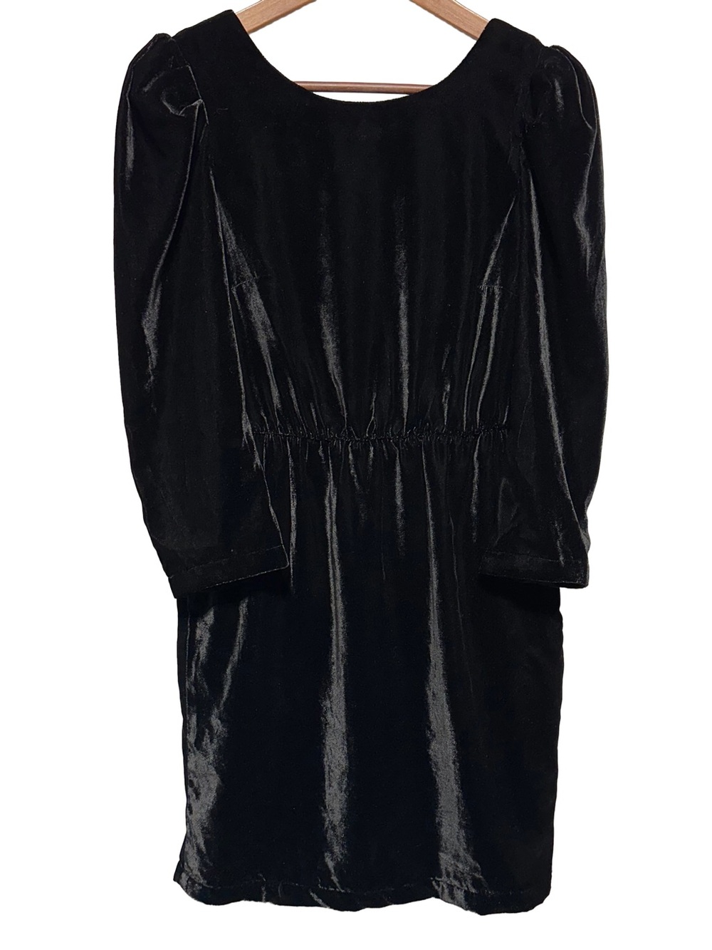 Frank & Oak Black Velvet Mini Dress Puff Sleeve V Back Party Cocktail NWT